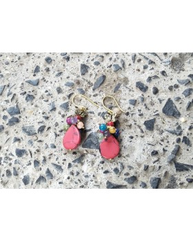 Alphabey's Red Bone Carving Silver Plated Earrings For Women
